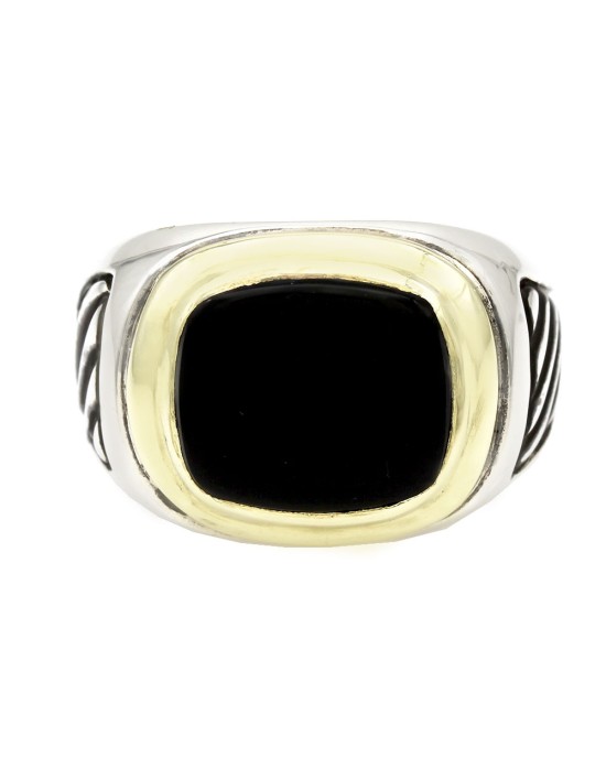 David Yurman Gentlemans Black Onyx Ring in Sterling Silver and 14KY Gold